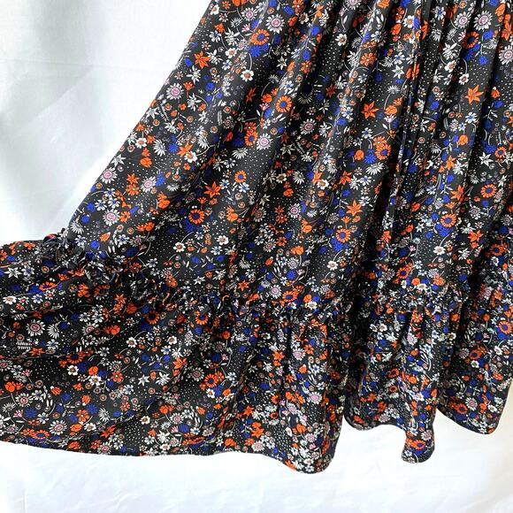 BCBGeneration Puff Sleeve Boho Floral Dress 8 Blue Orange Cottagecore Ruffle Hem - Picture 5 of 13
